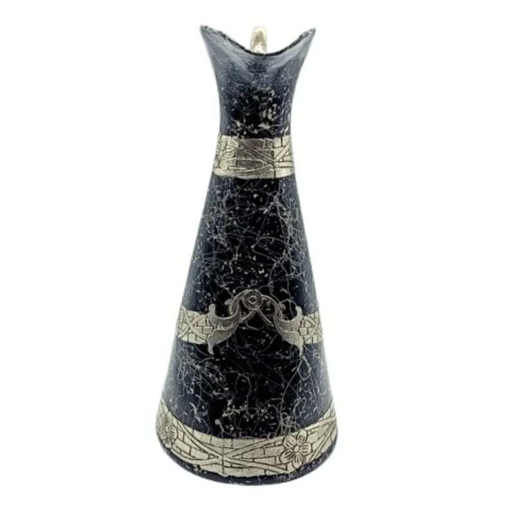 Vintage Black Ceramic Silver Metallic Tall Pitcher Vase - Picture 4 of 10
